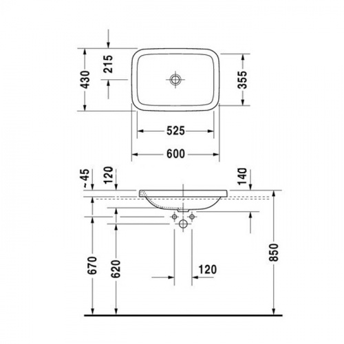 картинка Duravit DuraStyle Раковина встр., для встраивания сверху, без перелива, без площадки под смес., 600x430мм, Цвет: Белый от магазина Сантехстрой