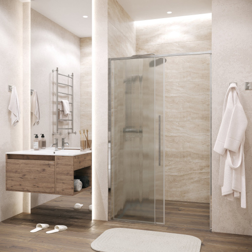 картинка Дверь в нишу 100.K33.01.130.10.02 Galaxy (130*195) хром, стекло шиншилла, 1 место от магазина Сантехстрой