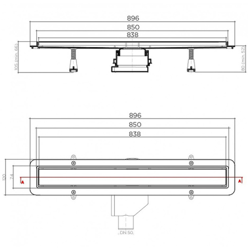 картинка Душевой лоток BETTOSERB Net Line 850 13702519 с решеткой Хром матовый с перфорацией / полая под плитку от магазина Сантехстрой