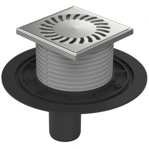 картинка Душевой трап AZARIO DN50 12,2х12,2см, пластиковый, вертикальный слив, универсальный, решетка из нержавеющей стали (AZ-384 A) от магазина Сантехстрой