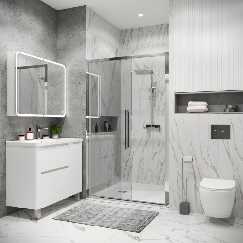 картинка Дверь в нишу 100.K33.02.130.10.00 Cosmo (130*195) хром, стекло прозрачное, 1 место от магазина Сантехстрой