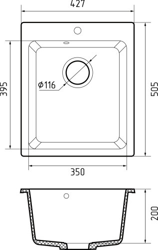 картинка Мойка кухонная GranFest PRACTIK GF-P-505 1-чаш. 505*427мм иней, мрамор от магазина Сантехстрой