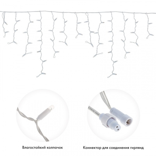 картинка Гирлянда светодиодная Бахрома (Айсикл),  4,8х0,6м,  176 LED СИНИЙ,  белый ПВХ,  IP65, эффект мерцания,  230В NEON-NIGHT (нужен шнур питания 303-500-1) от магазина Сантехстрой