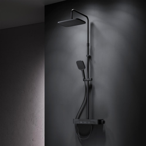 картинка F078F222 Func, душ. система: см-ль-полка д/душа с ТМС: душ.штанга, верхн. душ квадр., ручн.душ, черн от магазина Сантехстрой