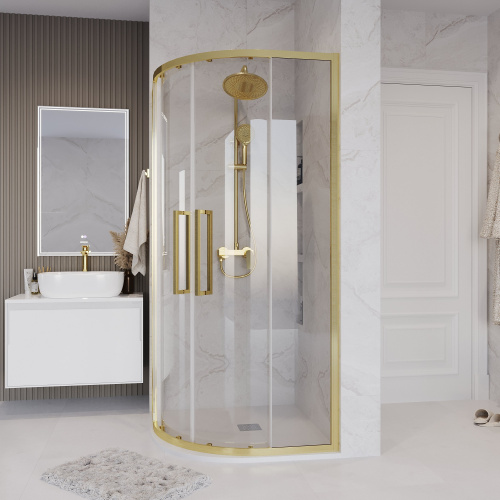 картинка Душ.ограждение 301.K33.02.9090.32.00 Cosmo (90*90*195) полукруг,раздвижн,золото сатин,стекло прозрач от магазина Сантехстрой