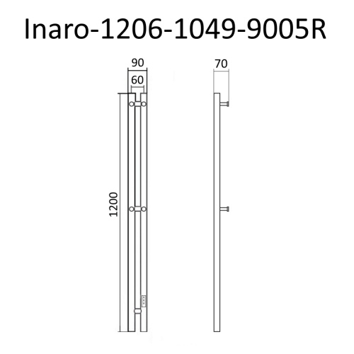 картинка Полотенцесушитель электрический INARO 120х6 прав, скр.монт, черн мат(RAL 9005), 4КР, кабель (Ferrum) от магазина Сантехстрой