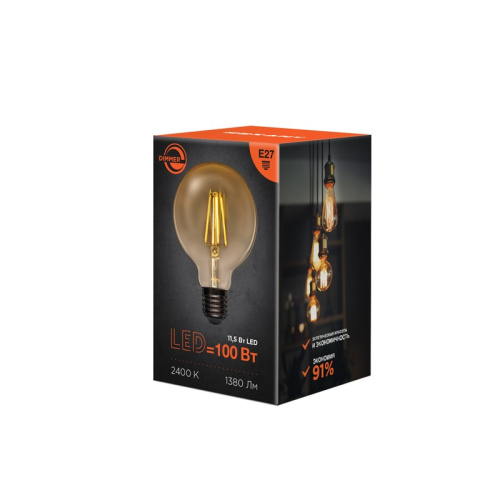 картинка Лампа филаментная LOFT GLOBE A95 11,5Вт 1380Лм 2400K E27 диммируемая золотистая колба REXANT от магазина Сантехстрой