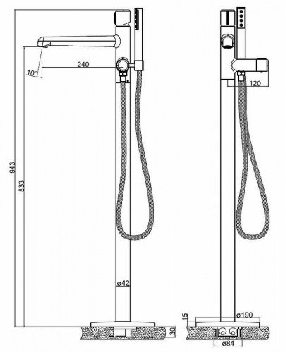 фото смеситель для ванны belbagno uno uno-fmt-oro золото