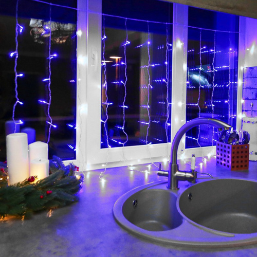 картинка Гирлянда Светодиодный Дождь 1,5х1м,  свечение с динамикой,  прозрачный провод,  230 В,  диоды СИНИЕ от магазина Сантехстрой