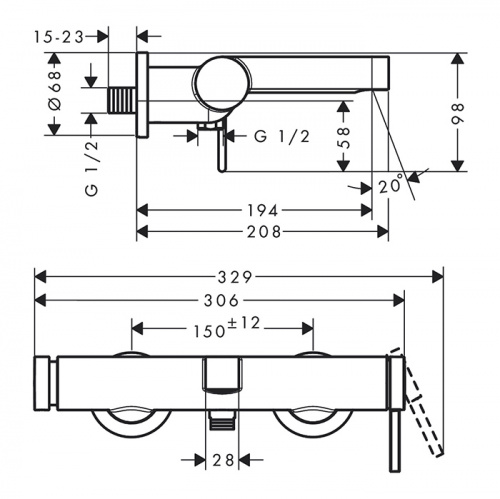 картинка HANSGROHE FINORIS Смеситель для ванны настенный, однорычажный, цвет хром от магазина Сантехстрой