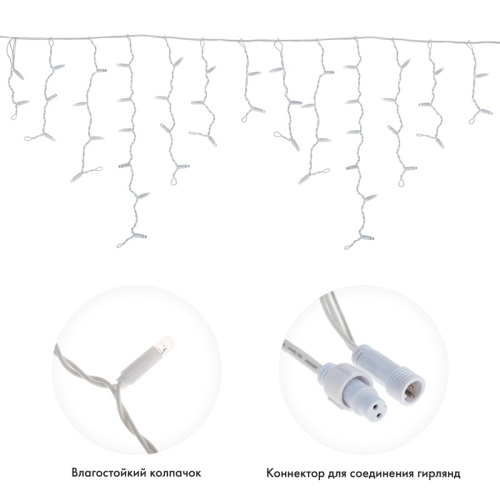 картинка Гирлянда Айсикл (бахрома) светодиодный,  2,4 х 0,6 м,  белый провод,  230 В,  диоды белые,  88 LED NEON-NIGHT от магазина Сантехстрой