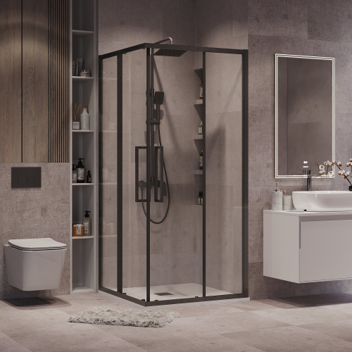 картинка Душ.ограждение 300.K33.02.9090.42.00 Cosmo (90*90*195) квадрат,раздвижн,графит сатин,стекло прозрачн от магазина Сантехстрой