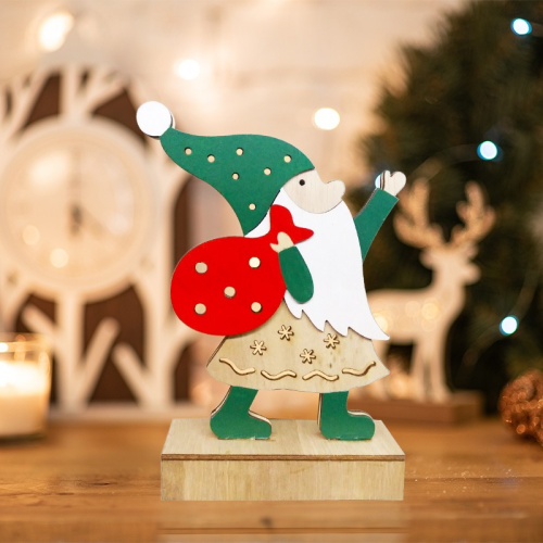 картинка Деревянная фигурка с подсветкой Дед Мороз 18 см NEON-NIGHT от магазина Сантехстрой