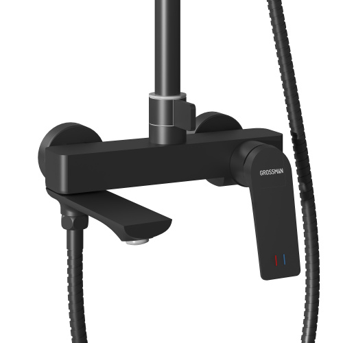 картинка Душевая стойка Cosmo 500.K35.02.210 с верхним душем, ручной лейкой и смесителем, черный матовый от магазина Сантехстрой