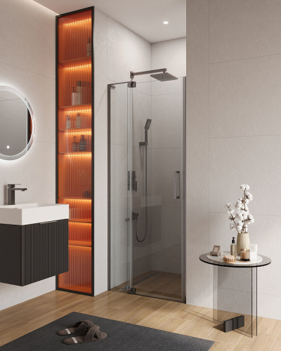 картинка Душевая дверь Cezares Slider 90 SLIDER-B-1-80/90-C-GM профиль Оружейнная сталь стекло прозрачное от магазина Сантехстрой