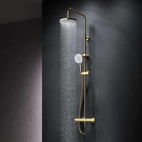 картинка F0785A499 X-Joy, душ.система:  см-ль д/душа с ТМС, душ.штанга,верхний душ 220мм, ручн душ, золото от магазина Сантехстрой
