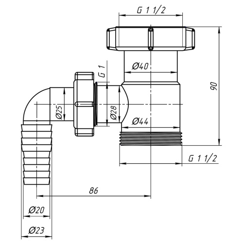 картинка Отвод стиральной машины Ани Пласт 1 1/2"*1 1/2" (M110) от магазина Сантехстрой