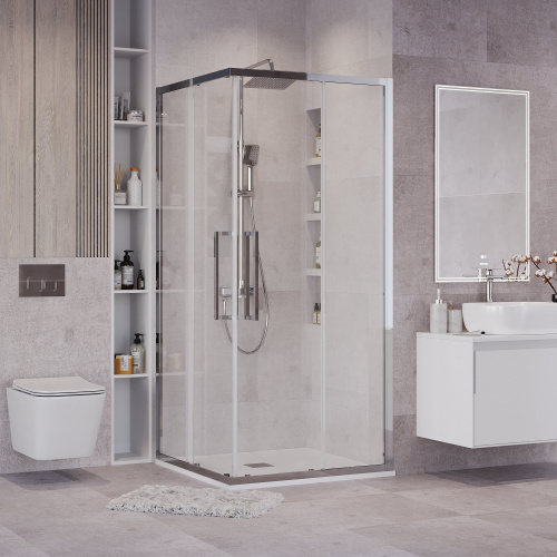 картинка Душ.ограждение 300.K33.02.8080.10.00 Cosmo (80*80*195) квадрат,раздвижная,хром,стекло прозрачное,1м от магазина Сантехстрой