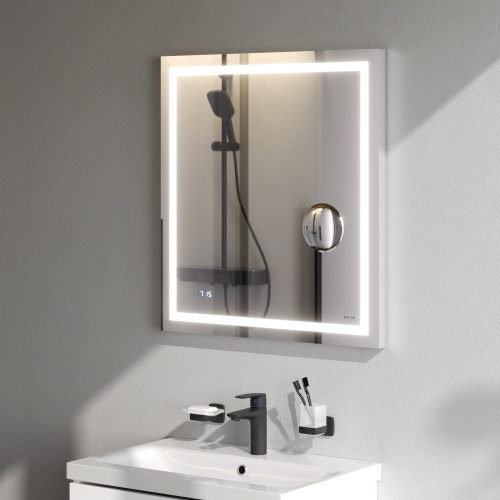 картинка M91AMOX0653WG Универсальное зеркало с контурной Led-подсветкой, часами и косметическим зеркалом 65 от магазина Сантехстрой