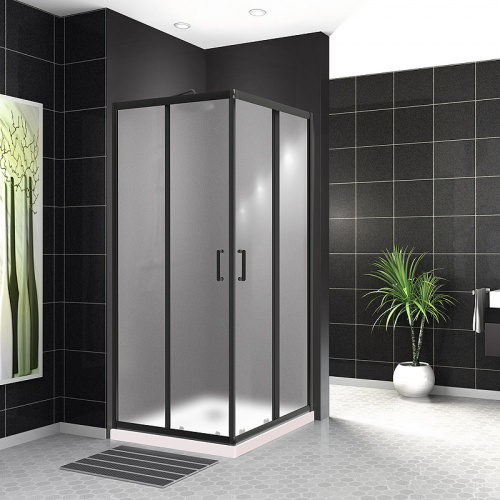 картинка Душевой уголок BelBagno Uno 90х90 UNO-195-A-2-90-P-NERO профиль Черный матовый стекло рифленое от магазина Сантехстрой