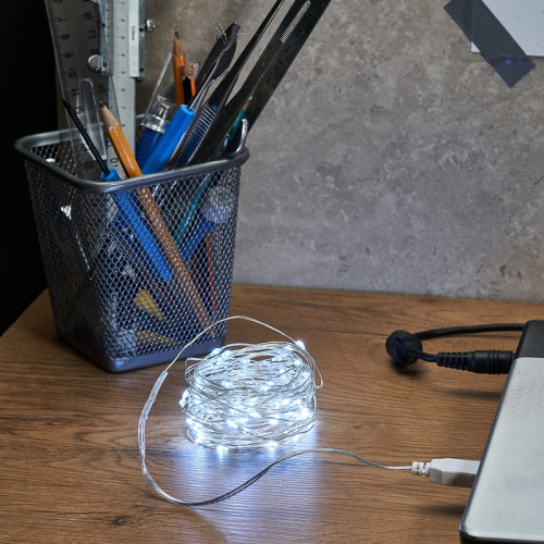 картинка Гирлянда Роса 10 м,  100 LED, USB,  белое свечение NEON-NIGHT от магазина Сантехстрой