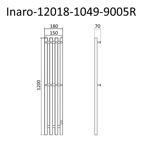 картинка Полотенцесушитель Inaro Р120*6*018 СНШ, Черный RAL 9005 (мат), 3 секции по 3 вставки, Под скрытый мо от магазина Сантехстрой