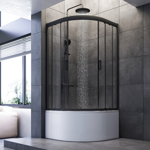 картинка W90G-401A090BT Душевое ограждение Gem Deep 1/4 Rond 90x90 стекло прозрачное, профиль черный матовый, от магазина Сантехстрой