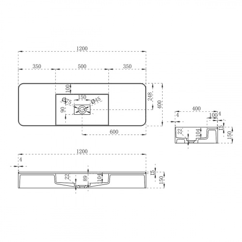 картинка Раковина Solid Surface Vincea VWB-6S312MW 1200*400*150, подвесная, цвет белый матовый от магазина Сантехстрой