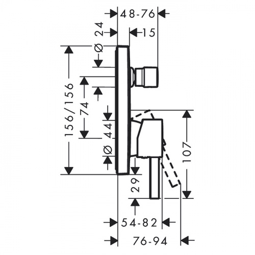 картинка HANSGROHE FINORIS Смеситель для душа встраиваемый, однорычажный, с переключателем на 2 положения, внешняя часть, цвет черный матовый от магазина Сантехстрой