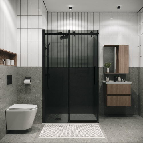 картинка Душевая перегородка 200.K33.04.80.21.10 Classic (80*195) черный матовый, стекло тонированное, 1 место от магазина Сантехстрой