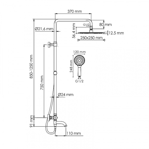 картинка Душевая система WasserKRAFT A188.256.207.PG Thermo с термостатом Золото глянцевое от магазина Сантехстрой