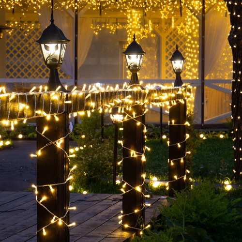 картинка Гирлянда Нить 10м,  с эффектом мерцания,  прозрачный ПВХ,  цвет Тёплый белый,  200 LED от магазина Сантехстрой