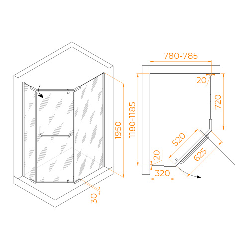 картинка Душевой уголок RGW PA-091B (Прозрачное, 800x1200) от магазина Сантехстрой