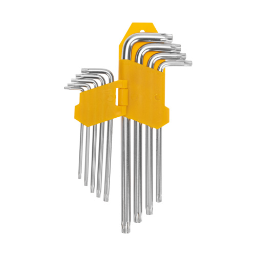 картинка Набор ключей имбусовых Tamper-Torx KRANZ 9 шт. ,  ТТ10-ТТ50, закаленные,  удлиненные,  никель от магазина Сантехстрой