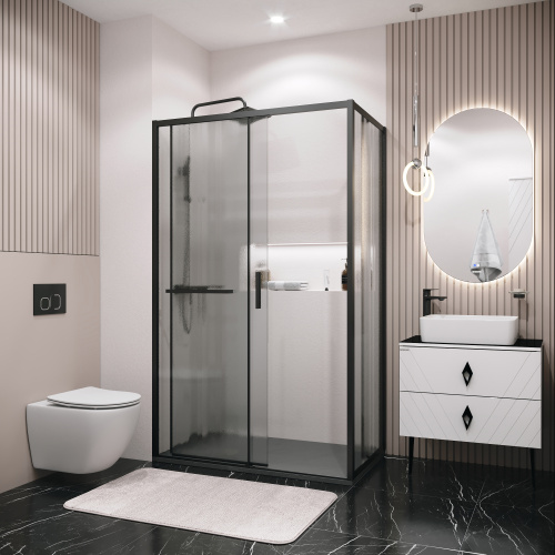 картинка Душевое ограждение Grossman Style 100.K33.05.120.21.02- 200.K33.05.80.21.02 (120х80х195) раздвижная(левая),черный матовый,стекло шиншилла,2 места от магазина Сантехстрой
