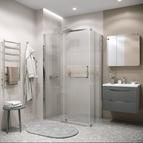 картинка Душевая перегородка 200.K33.03.80.10.02 Pragma (80*195) хром, стекло шиншилла, 1 место от магазина Сантехстрой