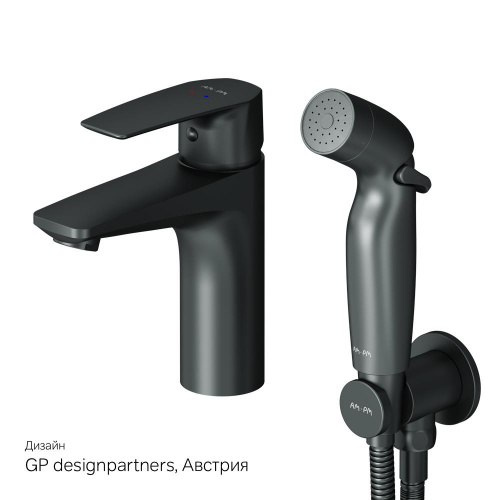 картинка F90A03022 Gem, смеситель для умывальника с гиг.душем, излив 99 мм, черный, шт от магазина Сантехстрой
