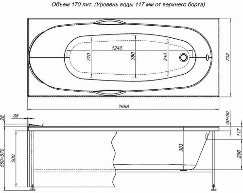 картинка Акриловая ванна Aquanet Dali 170x70 239787 без гидромассажа от магазина Сантехстрой