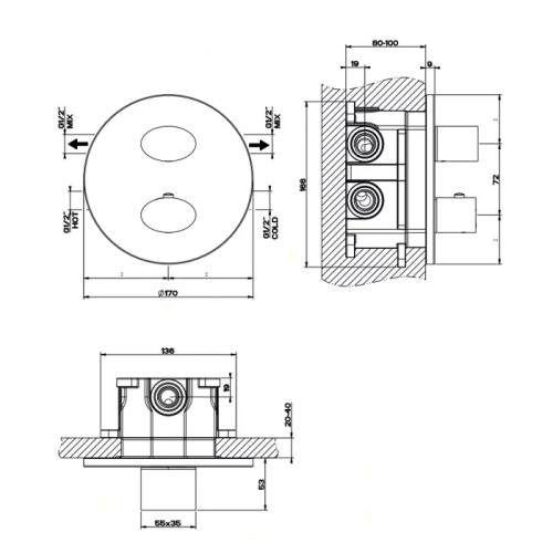 картинка Gessi Ovale Встраиваемый термостат, подключение на 3/4”, с фильтрами и переключателем на 2 выхода(внешние части), цвет: хром (НЕ производится!) от магазина Сантехстрой