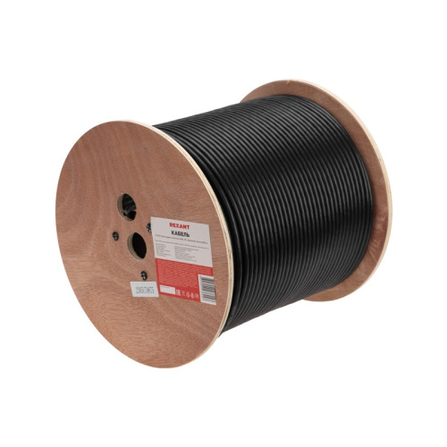 картинка Кабель витая пара F/UTP,  CAT 6, PE,  4PR,  23AWG, OUTDOOR, SOLID,  черный,  305м REXANT от магазина Сантехстрой
