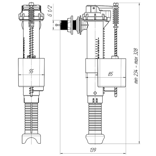 картинка Арматура боковая Ани Пласт G 1/2" с пластиковым штуцером (WC5010) от магазина Сантехстрой