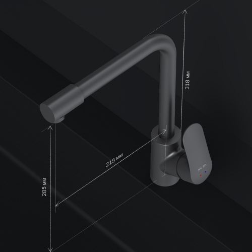 картинка F8005722 Like, смеситель для кухни с каналом для питьевой воды, L-излив, черный матовый, шт. от магазина Сантехстрой