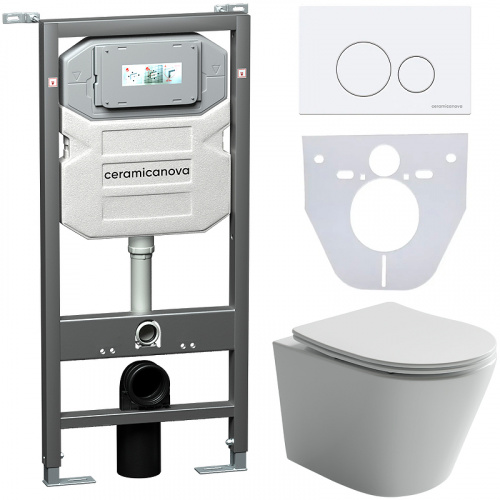 картинка Комплект унитаза с инсталляцией Ceramica Nova Balearica CN6000_1001W_1000 с сиденьем Микролифт и Белой клавишей смыва от магазина Сантехстрой
