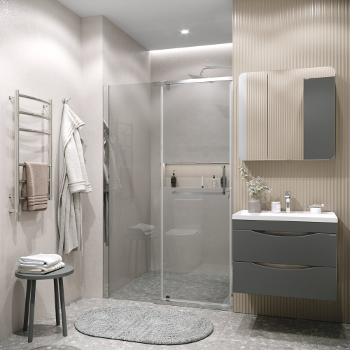 картинка Дверь в нишу 100.K33.03.100.10.00 Pragma (100*195) хром, стекло прозрачное, 1 место от магазина Сантехстрой