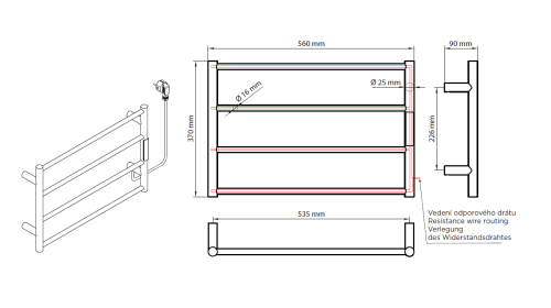 картинка Электрический полотенцесушитель мини 560x370x90 мм, 63W, нержавеющая сталь, полировка, золото от магазина Сантехстрой