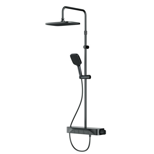 картинка F078F222 Func, душ. система: см-ль-полка д/душа с ТМС: душ.штанга, верхн. душ квадр., ручн.душ, черн от магазина Сантехстрой