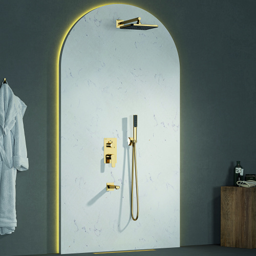 картинка Втраиваемый смеситель Ciera с душевой лейкой и головным душем, золото от магазина Сантехстрой