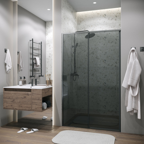 картинка Дверь в нишу 100.K33.01.110.42.10 Galaxy (110*195) графит сатин, стекло тонированное, 1 место от магазина Сантехстрой