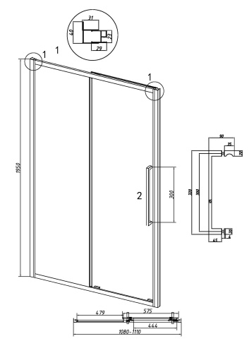 картинка Дверь в нишу 100.K33.02.110.21.10 Cosmo (110*195) черный матовый, стекло тонированное, 1 место от магазина Сантехстрой