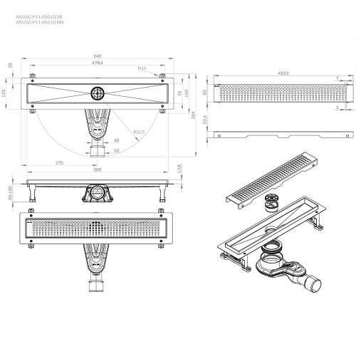 картинка W01SC-P11-050-01SB MasterFlow Трап для душа линейный универс затвор Cut Gradient 50см цвет сталь мат от магазина Сантехстрой